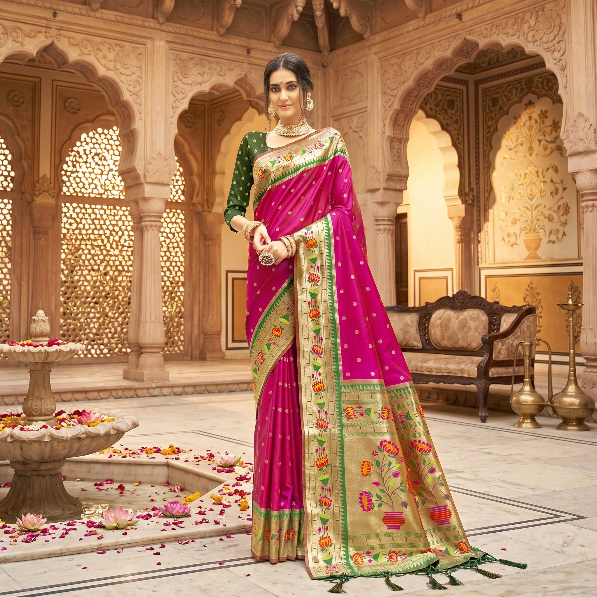 Blooming Aura Banarasi Silk (B) Ready To Wear Pocket saree