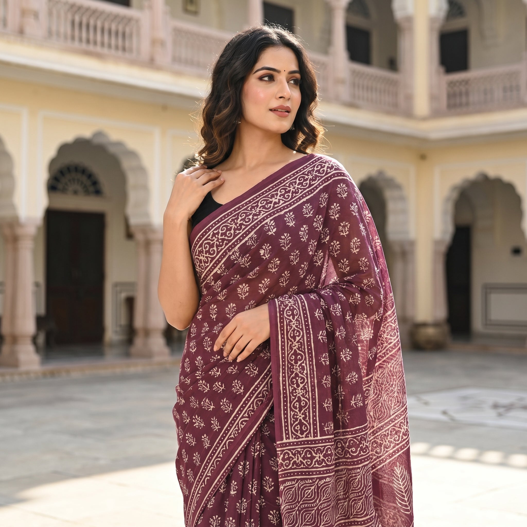 Terrapetals Mul Cotton Ready To Wear Pocket Saree