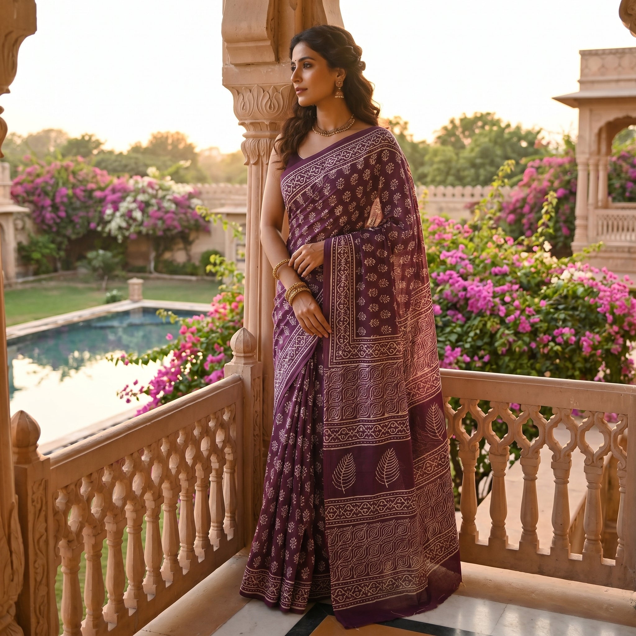 Terrapetals Mul Cotton Ready To Wear Pocket Saree