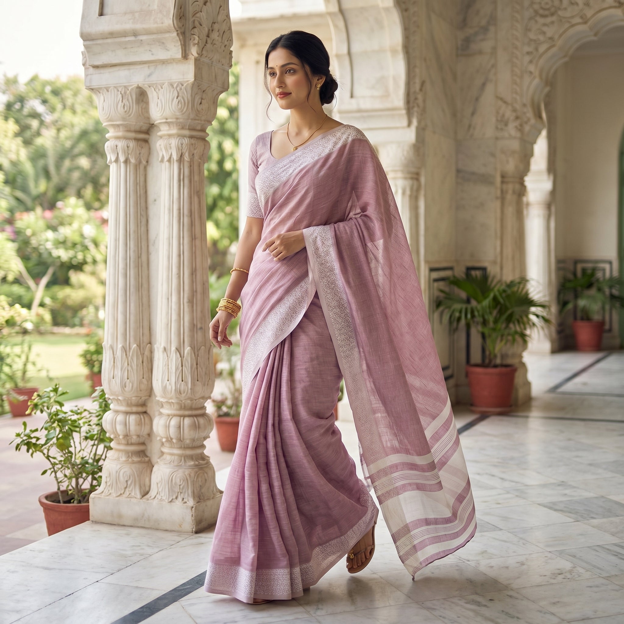 Subtle Charm Linen (A) Ready To Wear Pocket Saree