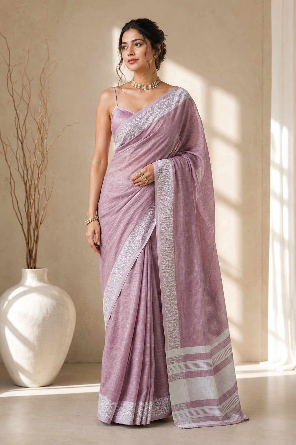 Subtle Charm Linen (A) Ready To Wear Pocket Saree