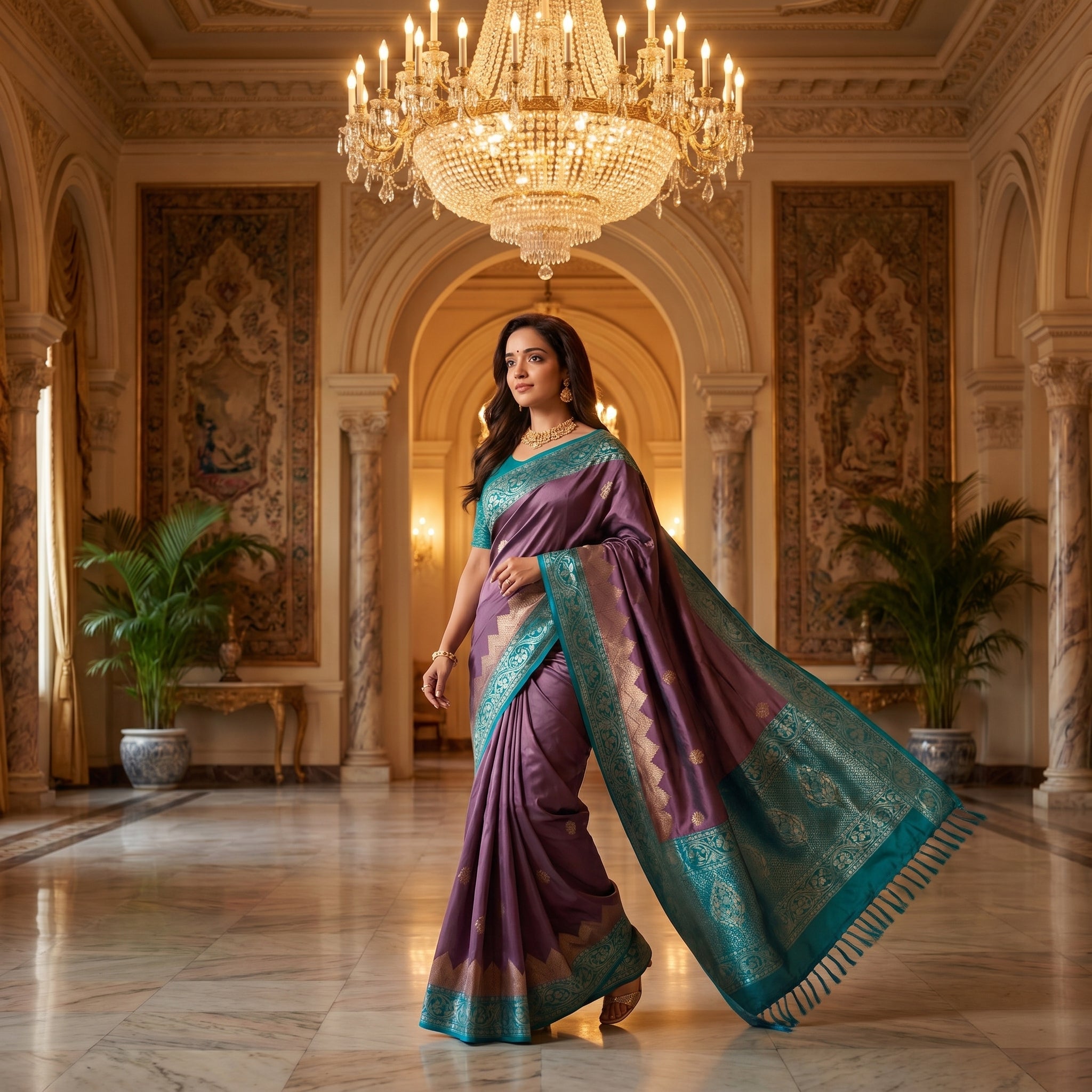 Dvitara Dual Tone Silk Ready To Wear Pocket Saree
