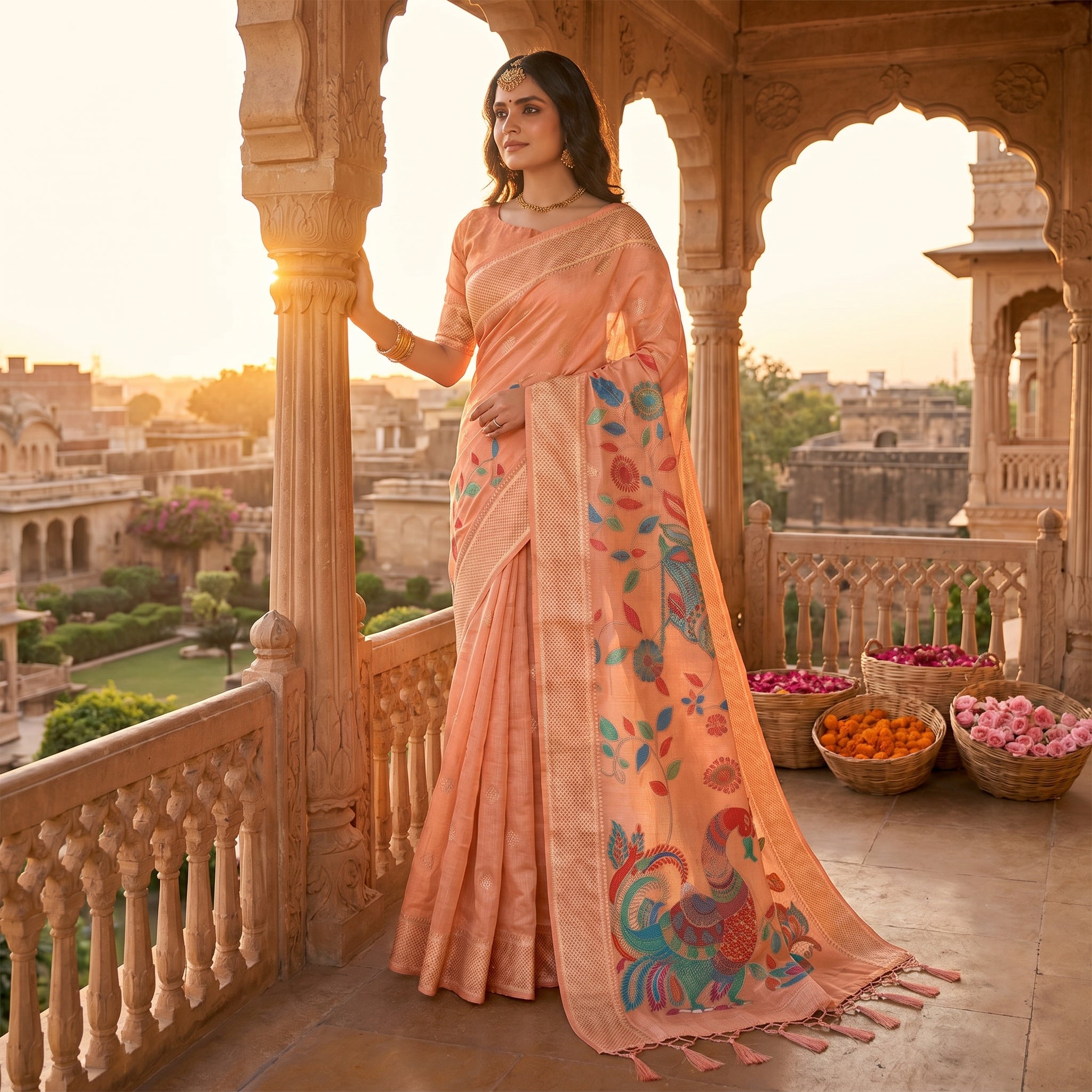 Mayurika Linen Cotton (E) Ready To Wear Pocket Saree