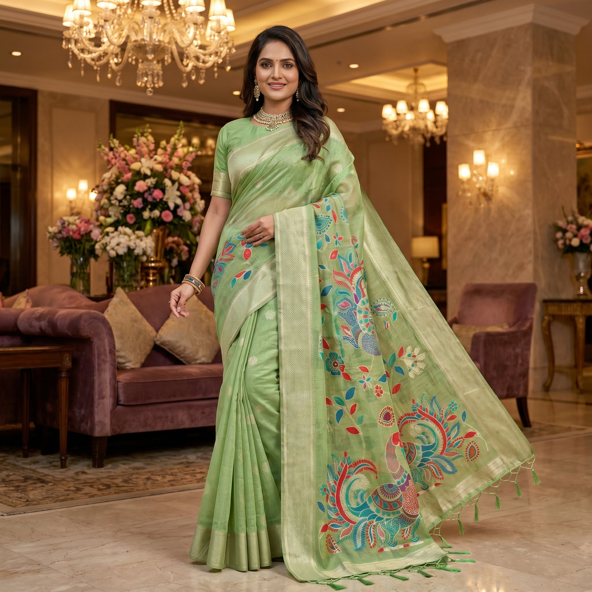 Mayurika Linen Cotton (C) Ready To Wear Pocket Saree