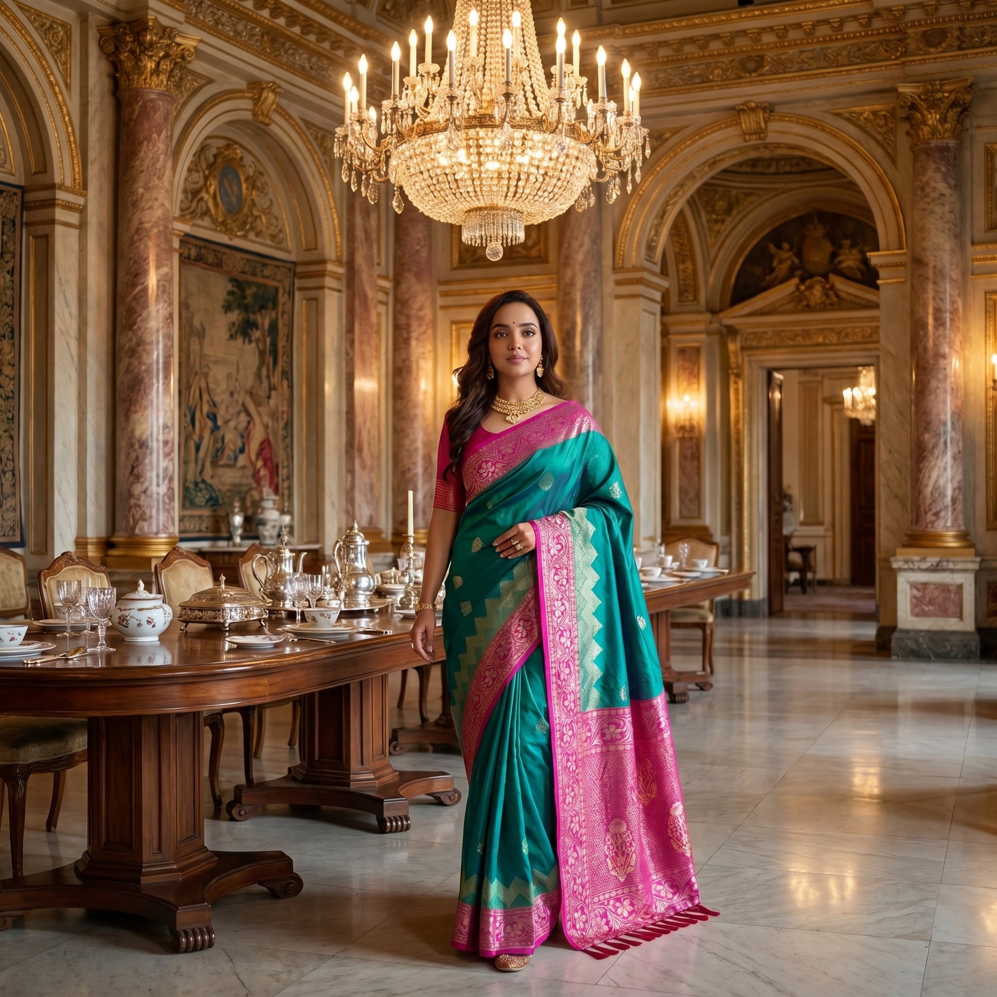 Gleam & Grace Dual Tone silk Ready To Wear Pocket Saree