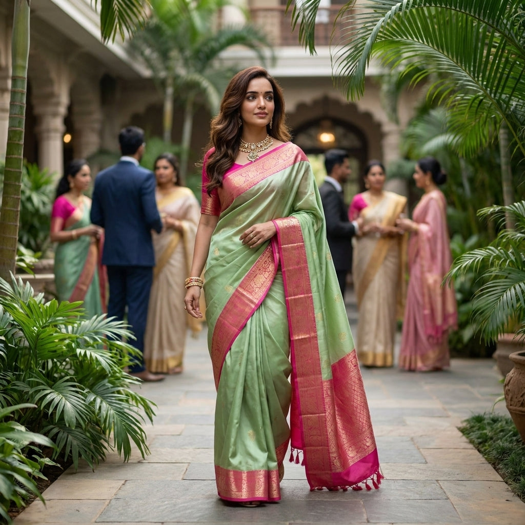 Loom & Luster Dual Tone Silk Ready To Wear Pocket Saree