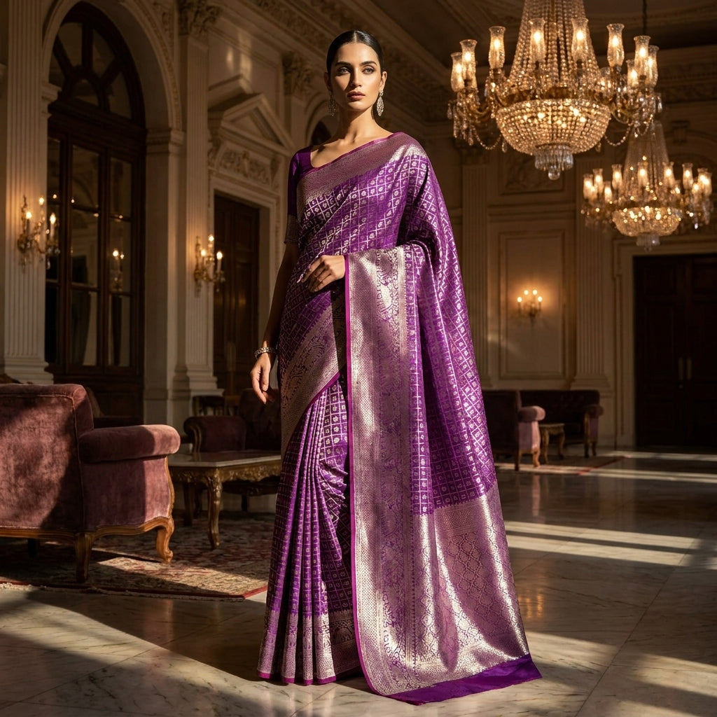 Royal Onyx silk (Purple) Ready To Wear Pocket Saree