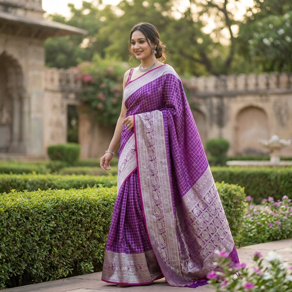 Royal Onyx silk (Purple) Ready To Wear Pocket Saree