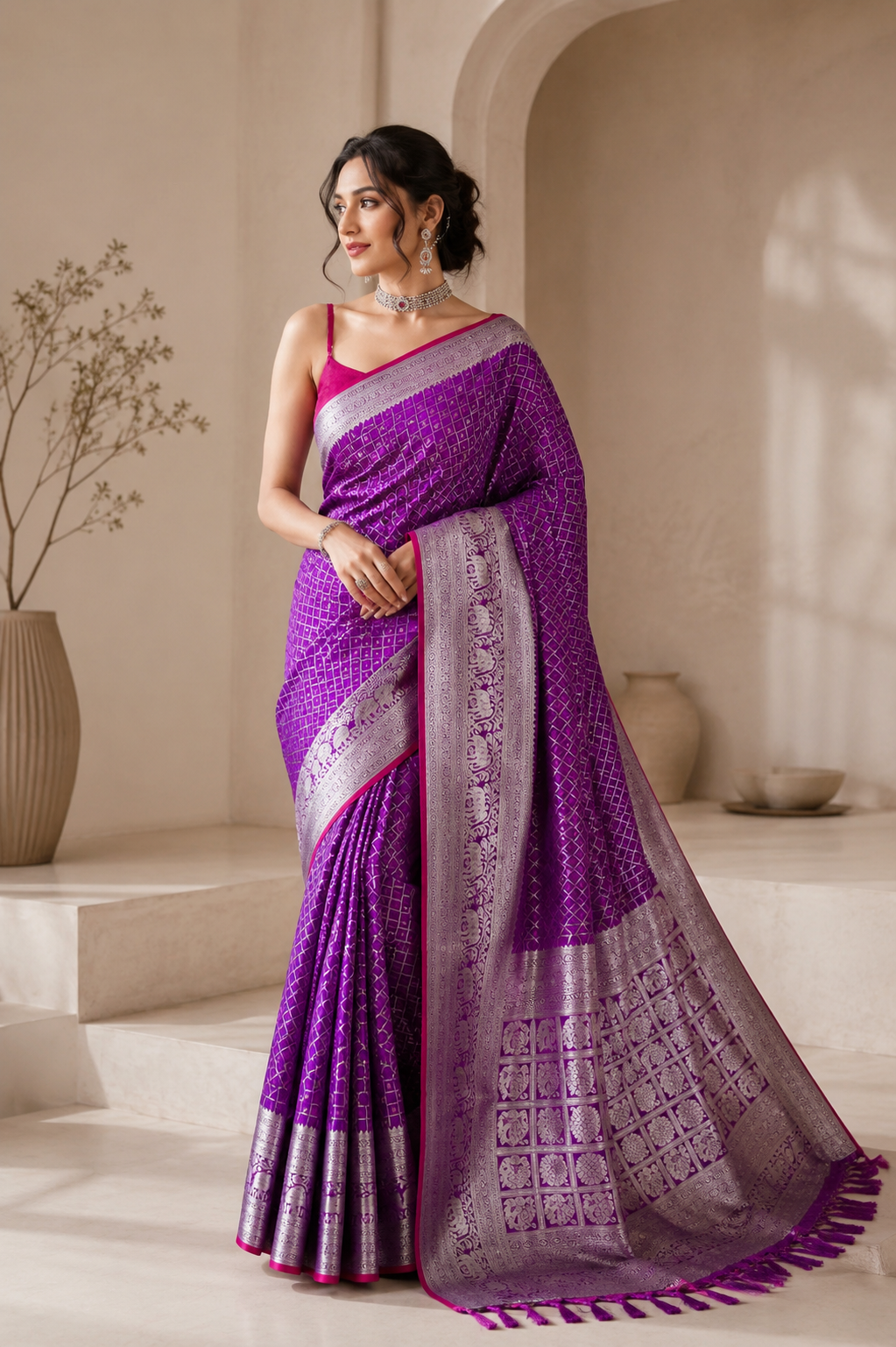 Royal Onyx silk (Purple) Ready To Wear Pocket Saree