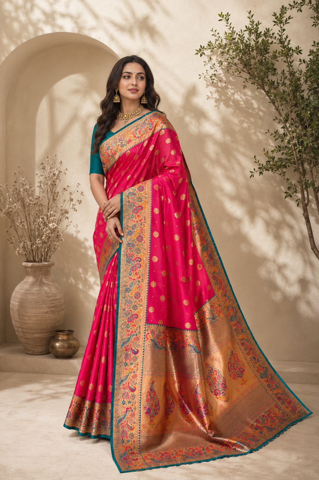 Vihangini Powerloom Paithani Silk (D) Ready To Wear Pocket Saree