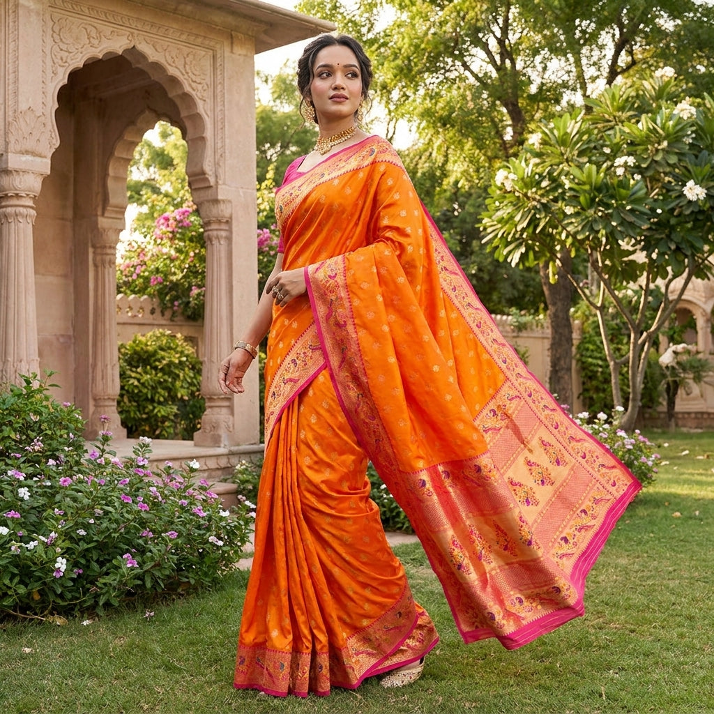 Vihangini Powerloom Paithani Silk (E) Ready To Wear Pocket Saree