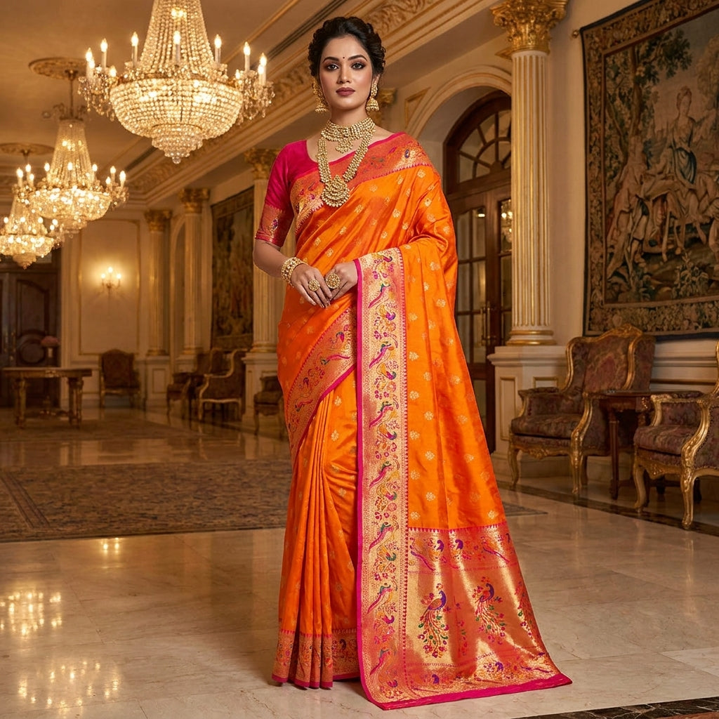 Vihangini Powerloom Paithani Silk (E) Ready To Wear Pocket Saree