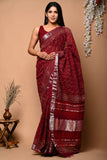 Linen Cotton Hand Block Printed Saree