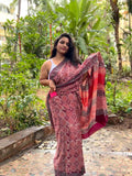 Floral Embrace Mul Cotton Hand Block Printed Ready-to-wear Pocket Saree