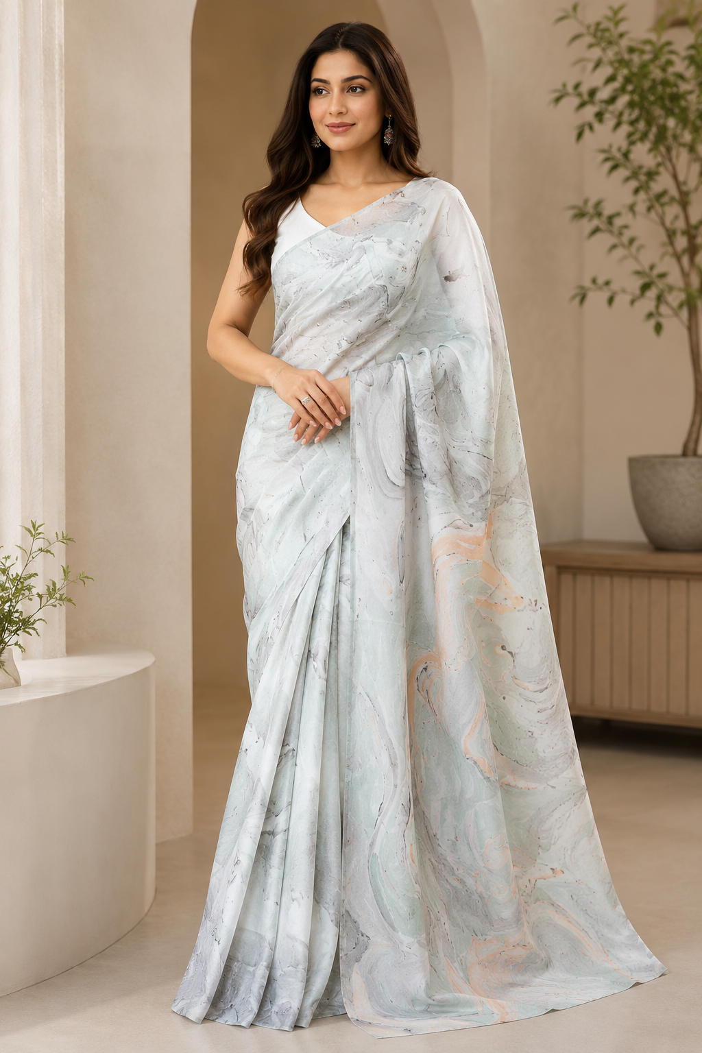 Sahara Marble Mul Cotton Ready To Wear Pocket saree