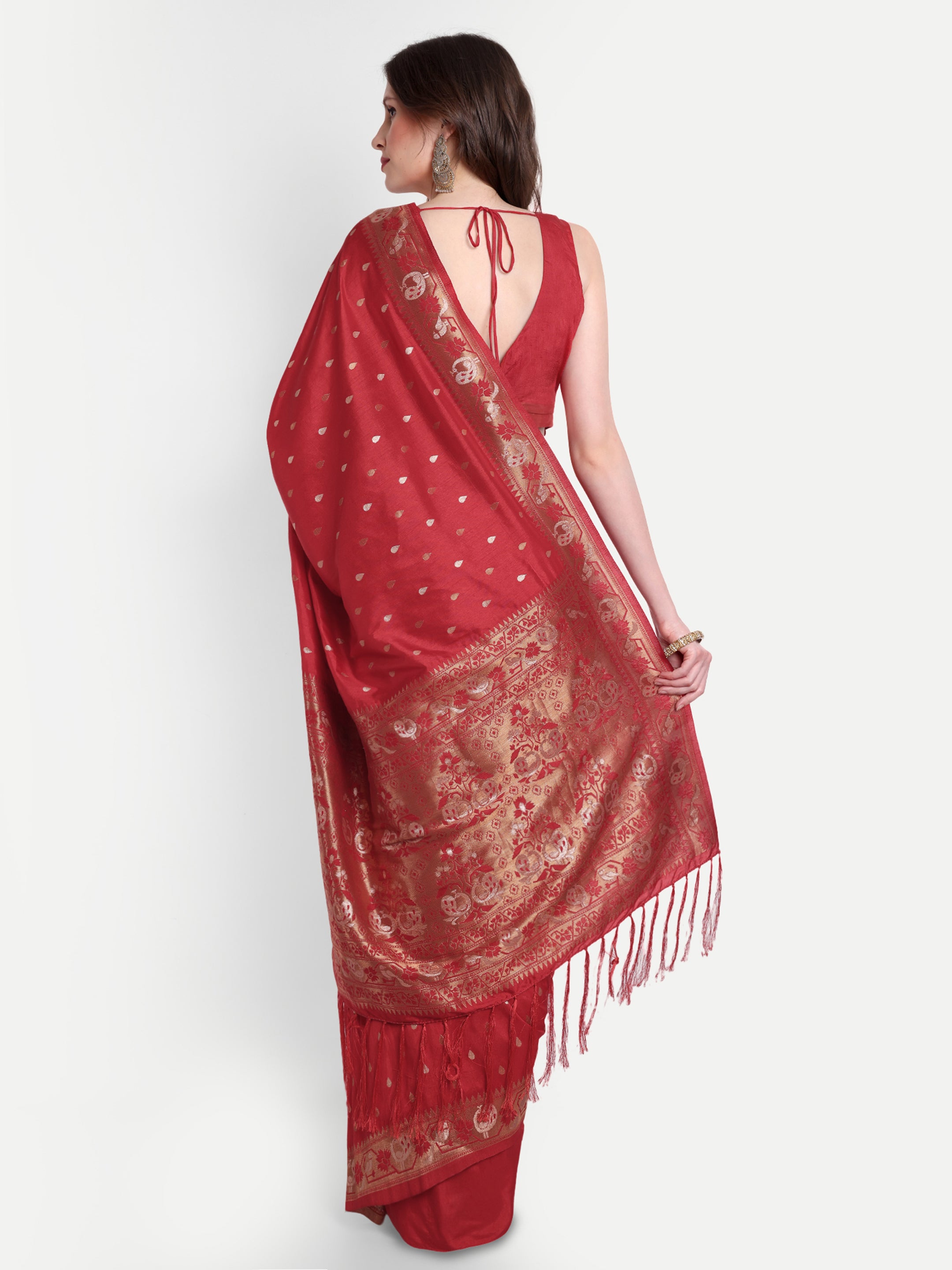 Red Royale Paithani Silk Ready To Wear Pocket Saree