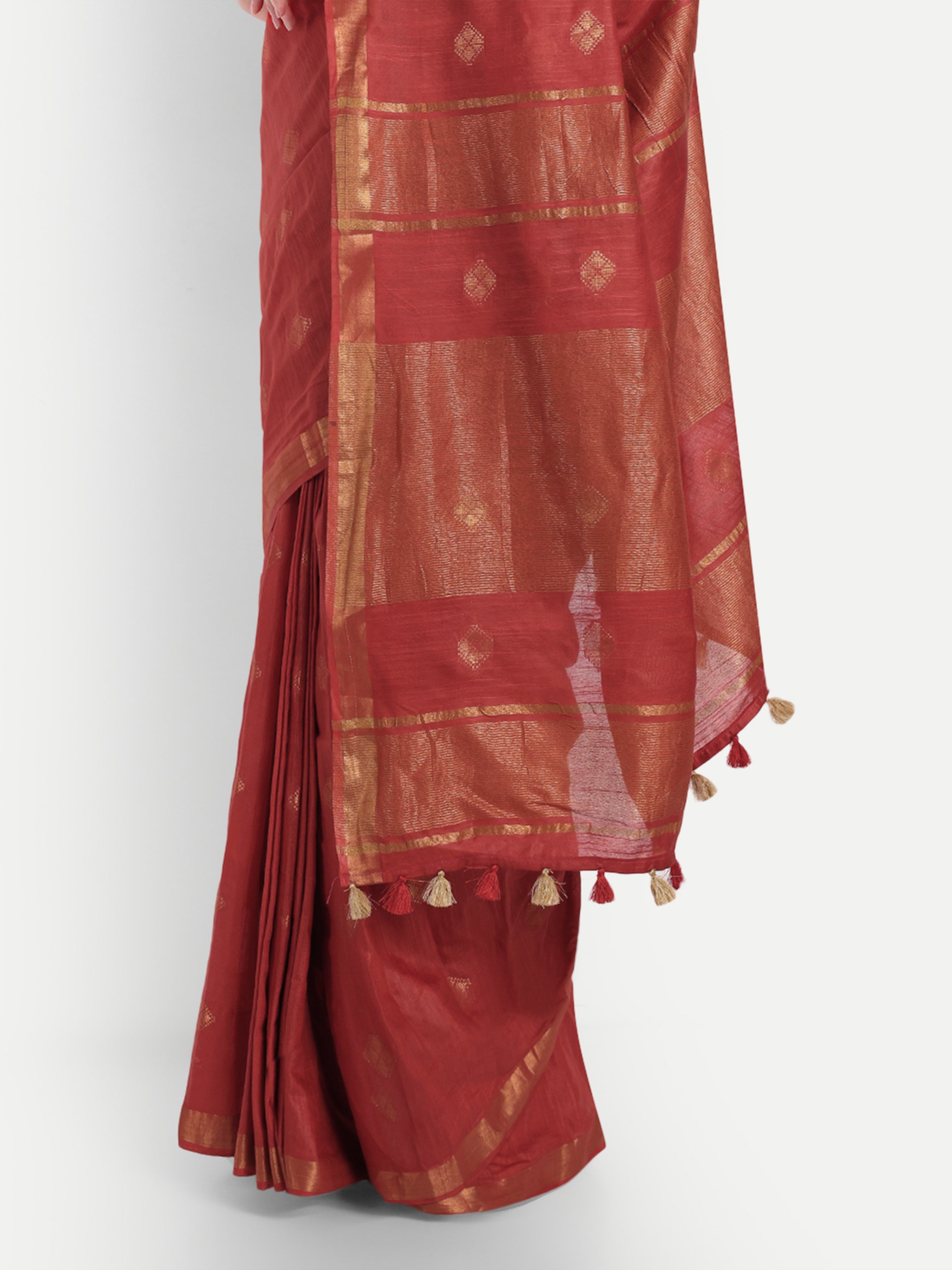 Regal Red Gold katan Silk Ready-to-Wear Pocket Saree