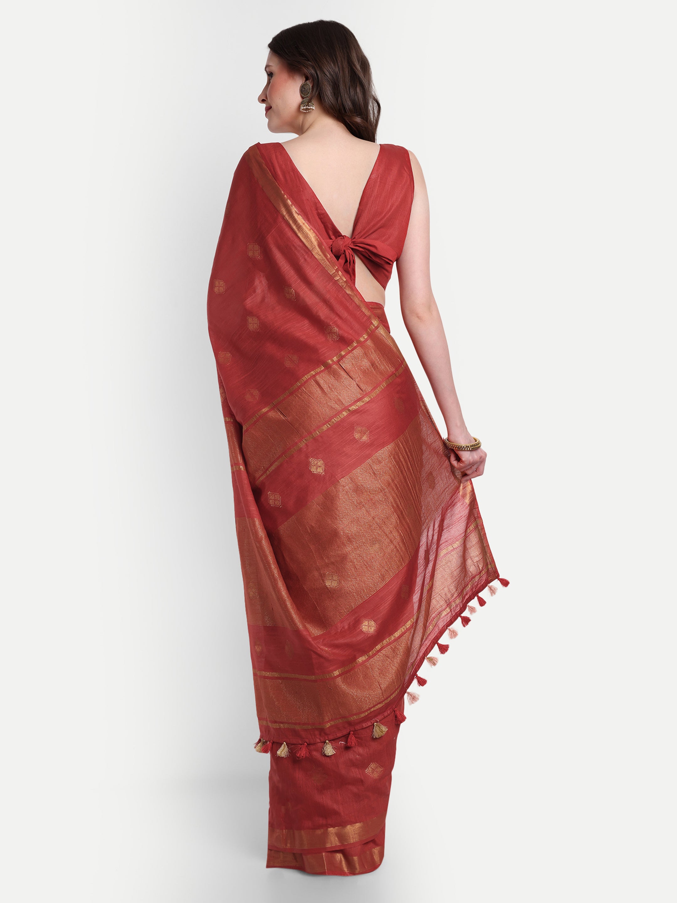 Regal Red Gold katan Silk Ready-to-Wear Pocket Saree