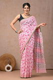 More Pink Mul Cotton Hand Block Printed Ready-to-wear Pocket Saree