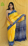 Yellow Pearl Mul Cotton Hand Block Printed Saree