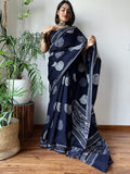 Azure Affair Mul Cotton Hand Block Printed ready-to-wear Pocket Saree