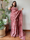 Mauve Magic Mul Cotton Hand Block Printed Saree