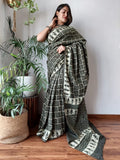 Olive You Mul Cotton Hand Block Printed Saree