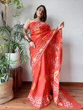 Tangerine Temptation Mul Cotton Hand Block Printed Saree